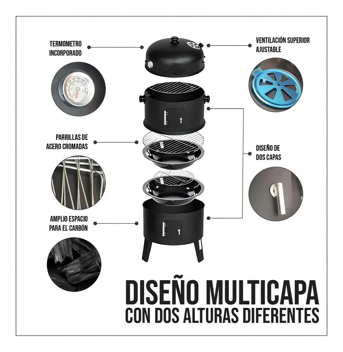 Asador Barril Portátil 3 en 1 – Parrilla, Asador y Ahumado