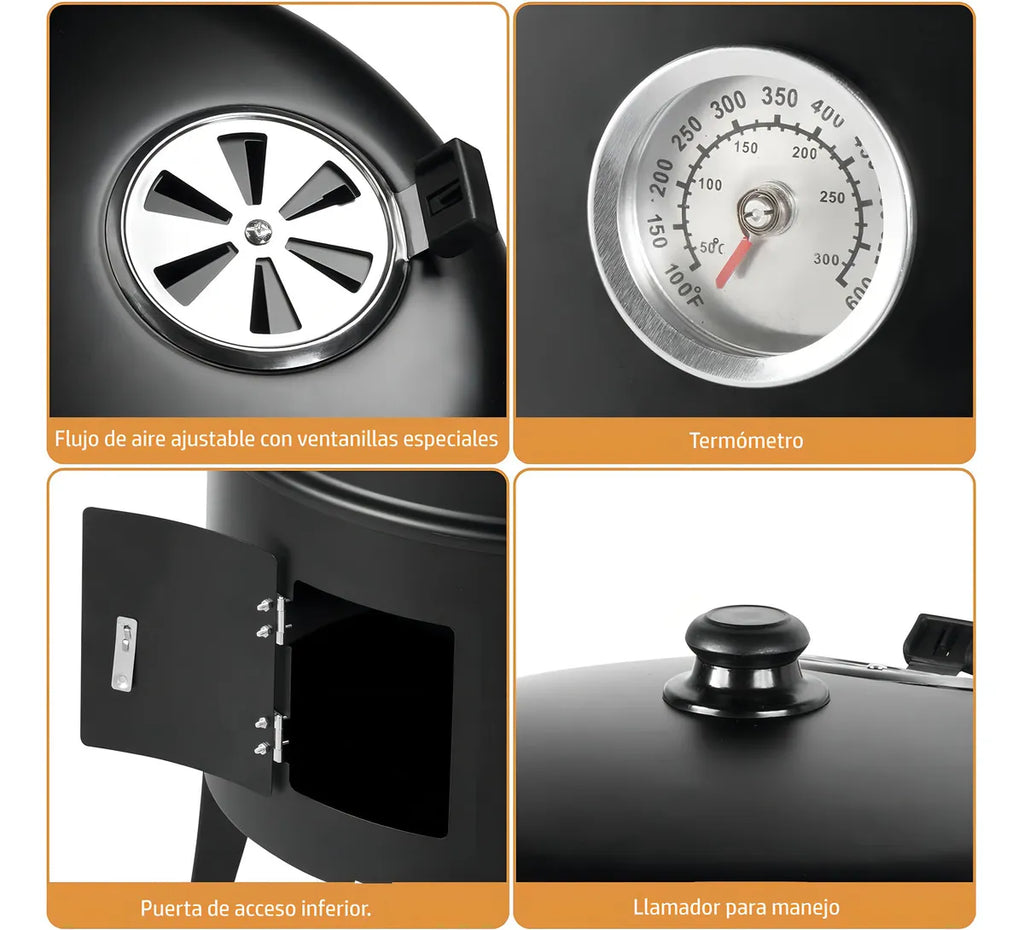 Asador Barril Portátil 3 en 1 – Parrilla, Asador y Ahumado