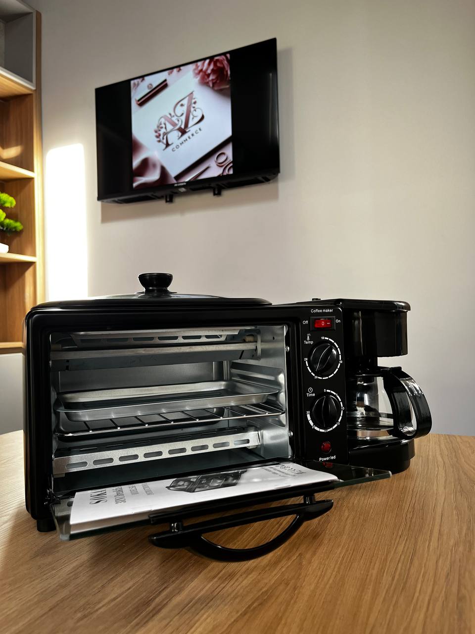 Máquina de Desayuno 3 en 1 Sokany – Cafetera + Mini Horno + Parrilla