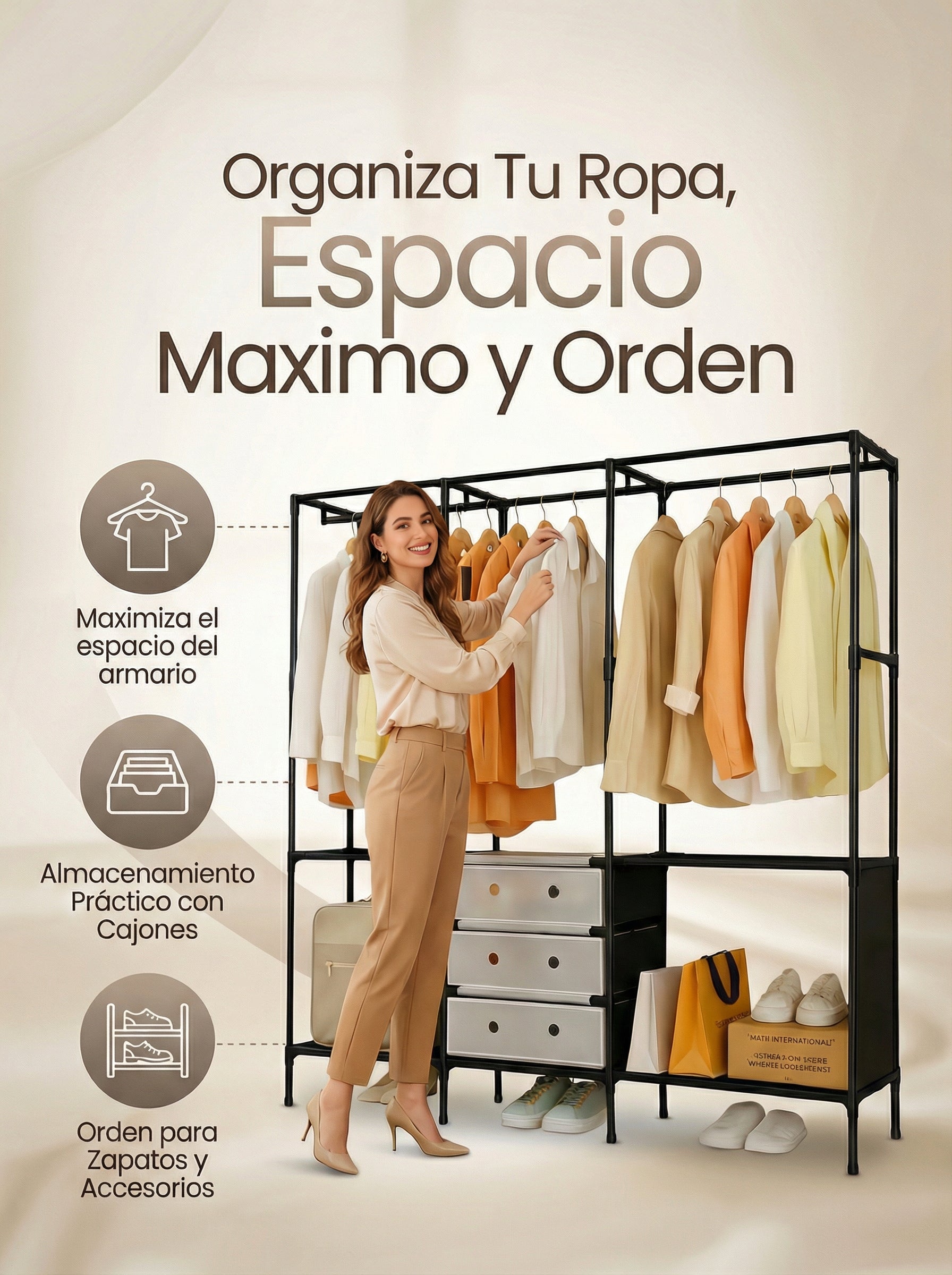 Closet de Lujo Abierto de 3 Cuerpos – Diseño Minimalista